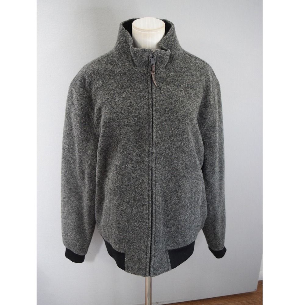 J. Crew Fleece Wool Blend Zip Up Bomber Jacket Large Charcoal Gray Oarsman
